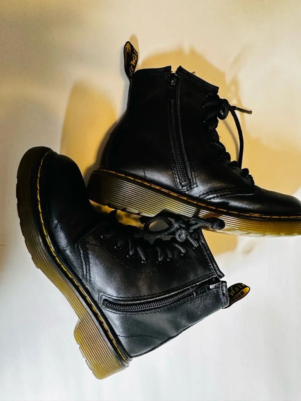 Dr. Martens Kids Black Leather Lace-Up Boots Size 13